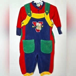 Vintage Infant Baby 2nd Step Embroidered Football Fleece Overalls Set, 12 Months